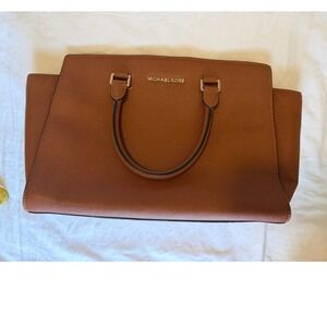 Michael Kors Tote Bag Leather Brown Satchel Purse Top Handle Designer Old Money